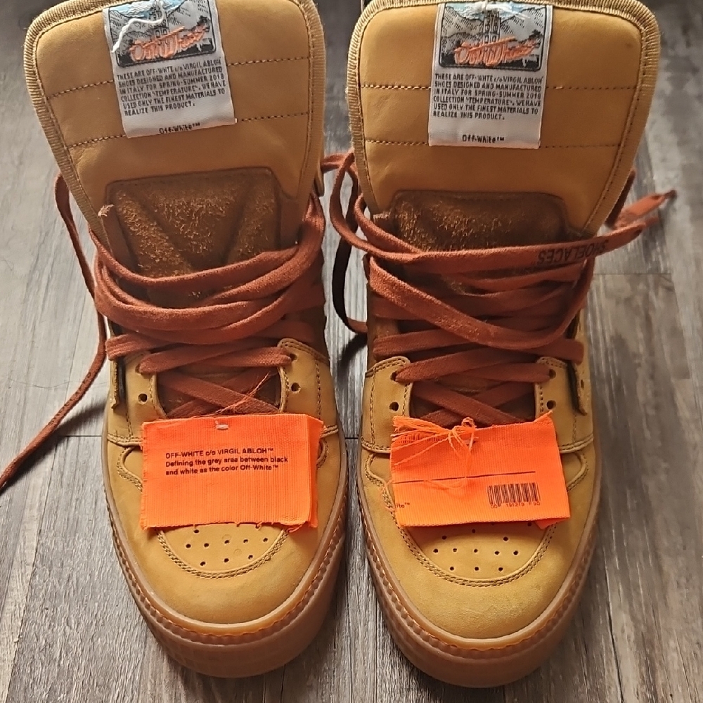 Off-White High-Tops in Tan and Orange